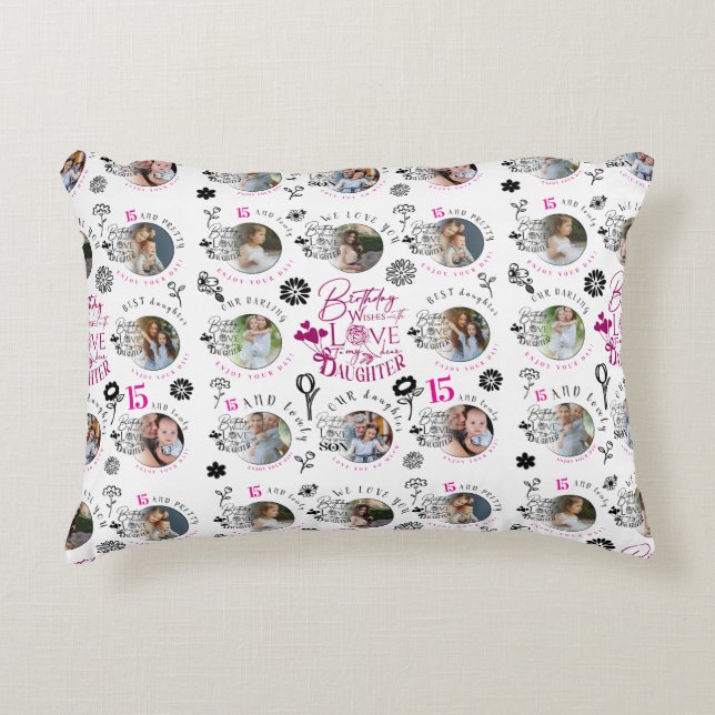 Custom Photo Pattern Daughter Birthday Decorative Cushion (Front)