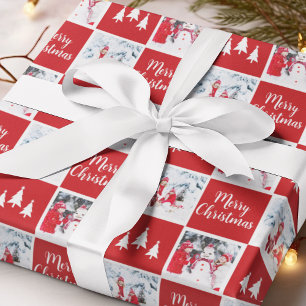  Custom Photo Pattern Red White Merry Christmas Wrapping Paper