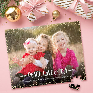 Custom Photo Peace Love Joy Modern Typography Jigsaw Puzzle