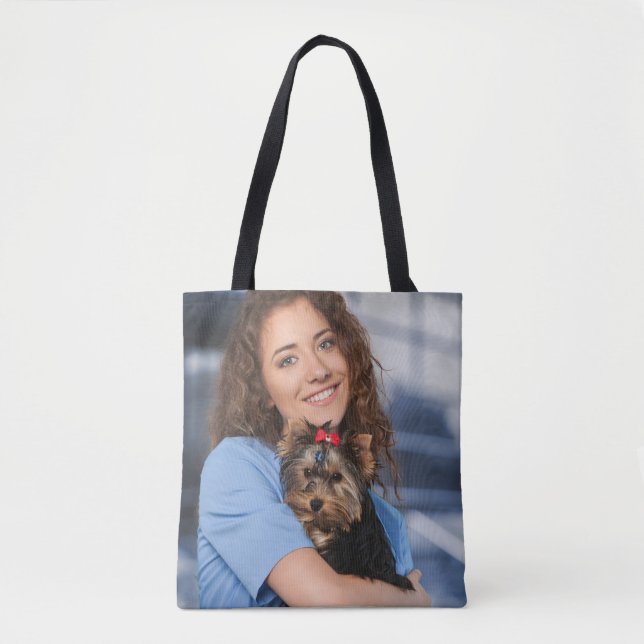 Custom Photo Personalise Family Puppy Tote Bag (Front)