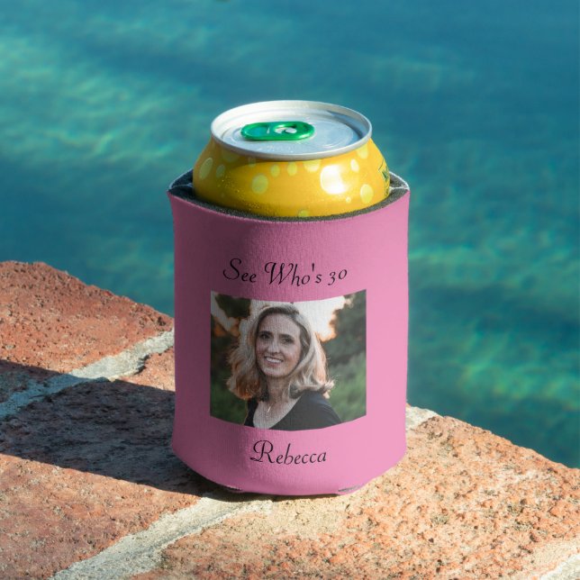 Custom Photo Personalised 30th Birthday Can Cooler (In Situ Pool)