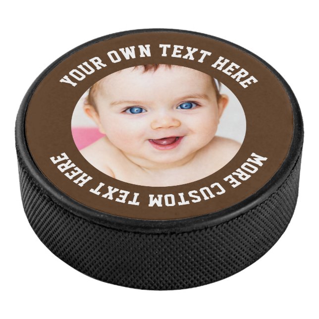 Custom Photo Personalised Brown Hockey Puck (3/4)