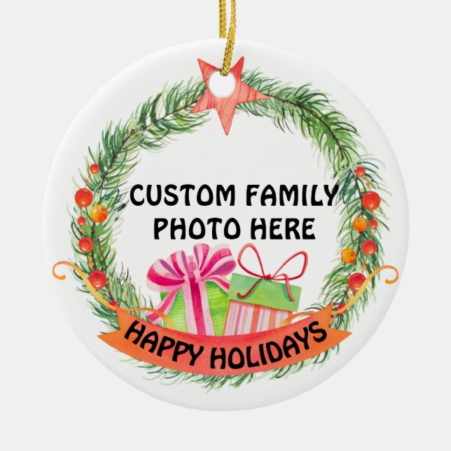 Custom Photo Personalised Christmas Tree Ceramic Tree Decoration (Front)