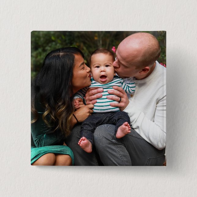 Custom Photo Personalised Family 15 Cm Square Badge (Front)