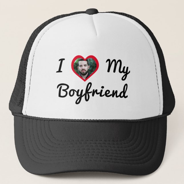 Custom Photo Personalised I Love My Boyfriend Trucker Hat (Front)