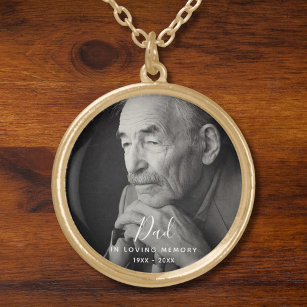 Custom Photo Personalised Memorial Death Father Go Gold Plated Necklace
