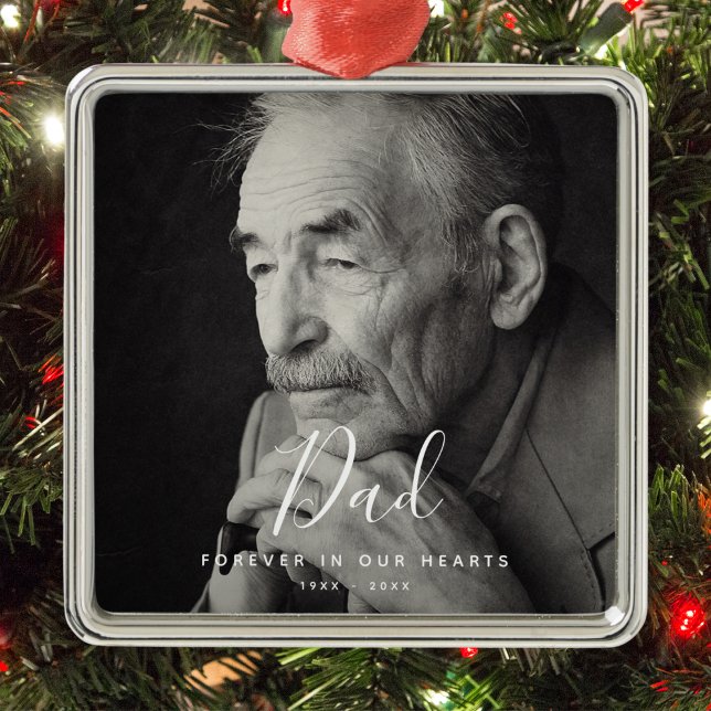 Custom Photo Personalised Memorial Death Metal Tree Decoration ("Dad" Photo Memorial Ornament)