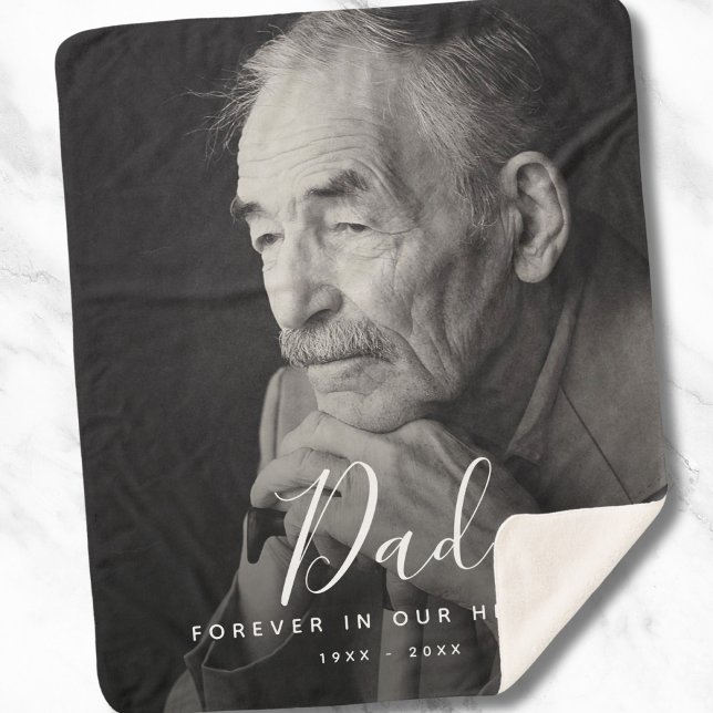 Custom Photo Personalised Memorial Father Dad Sherpa Blanket (Dad Photo Memorial Blanket)