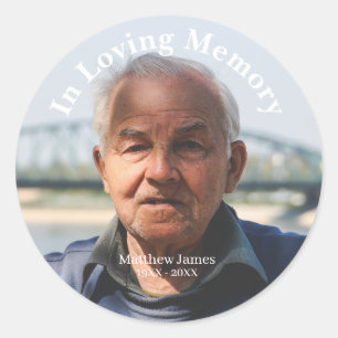 Custom Photo Personalised Memorial Tribute Funeral Classic Round Sticker