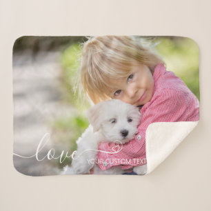 Custom Photo Personalised Modern Script Love Sherpa Blanket