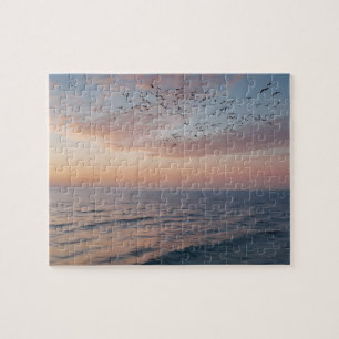 Custom Photo Personalised Sunset Beach Waves Jigsaw Puzzle