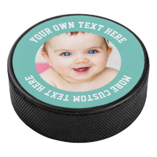 Custom Photo Personalised Teal Green Hockey Puck