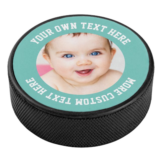 Custom Photo Personalised Teal Green Hockey Puck (3/4)
