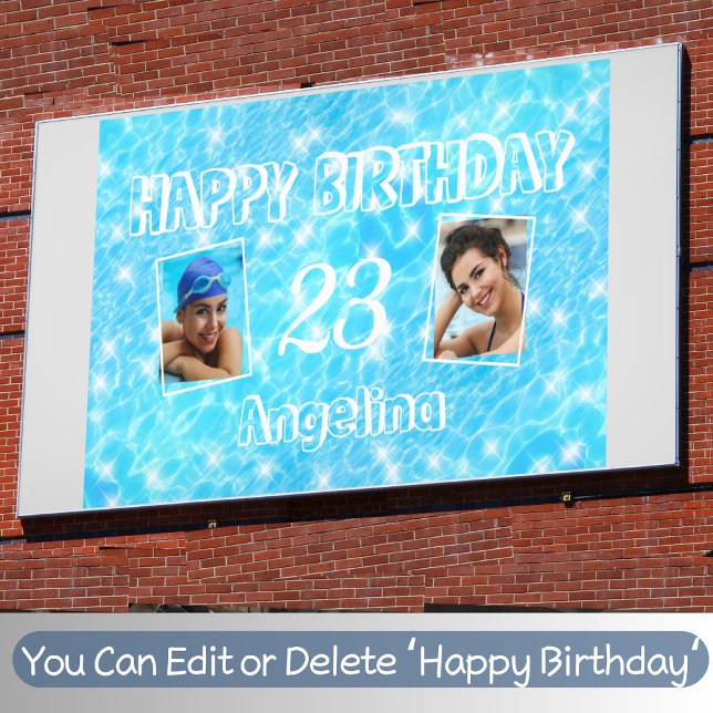 Custom Photo Personalised Text Elegant Blue Water Banner (Creator Uploaded)