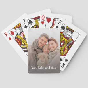 Custom Photo Personalised White Text Playing Cards