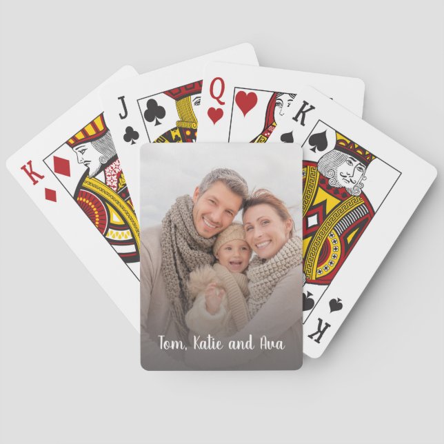 Custom Photo Personalised White Text Playing Cards (Back)