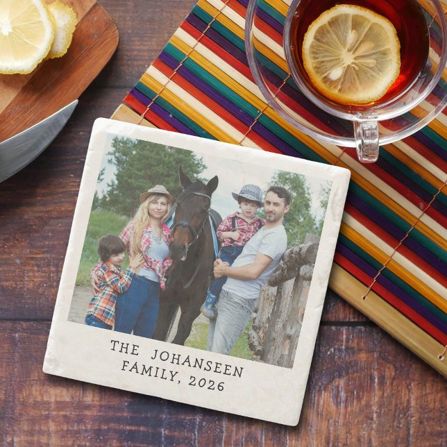 Custom Photo Personalized Family Name Texts Stone Coaster (Creator Uploaded)