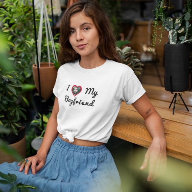 Custom Photo Personalized I Love My Boyfriend T-Shirt (Creator Uploaded)