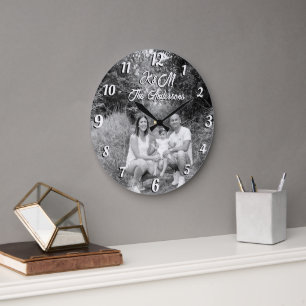 Custom photo personalized name black and white large clock