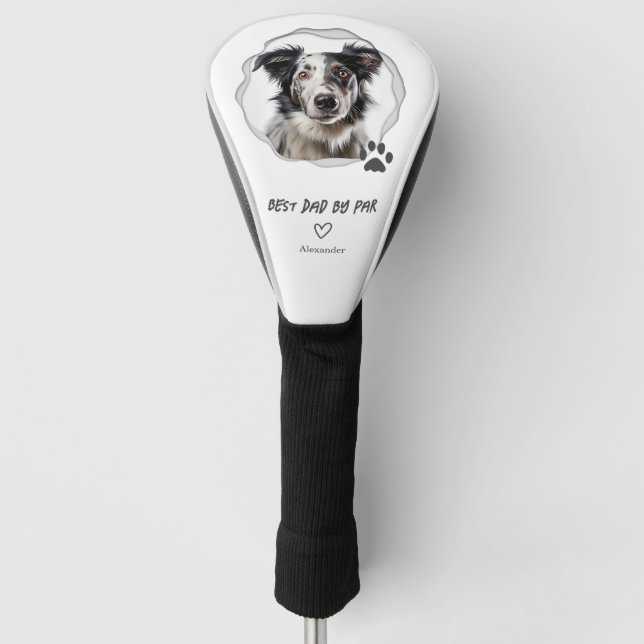 Custom Photo Pet Dog Best Dad by Par Golf Head Cover (Front)