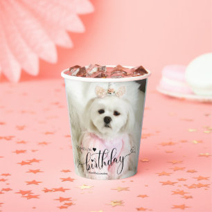 Custom Photo Pet Dog Birthday Typography Black Paper Cups