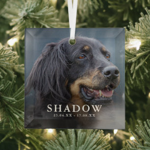 Custom Photo Pet Dog Memorial Tribute Christmas  Glass Tree Decoration