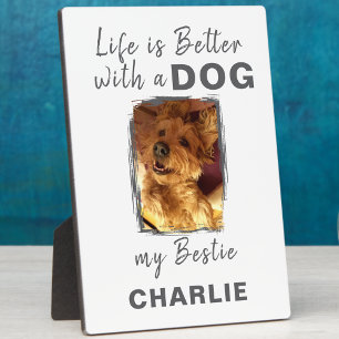 Custom photo pet dog name white grey plaque