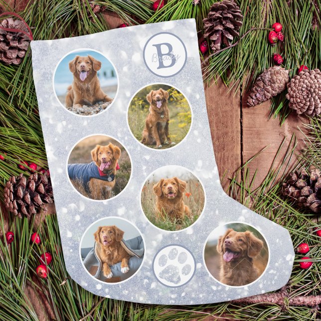 Custom Photo Pet Dog Silver Small Christmas Stocking (Creator Uploaded)