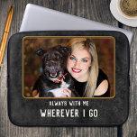 Custom Photo Pet Family Leather Laptop Sleeve<br><div class="desc">Laptop sleeve featuring a dark faux leather design with your own custom photo and (funny or other) texts</div>
