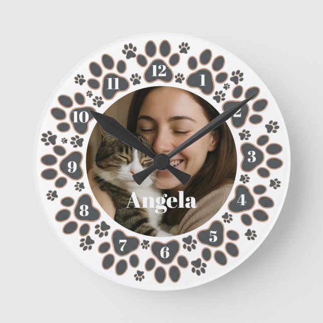 Custom Photo Pet Paw Print Wall Clock  (Front)