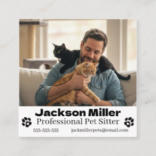 Custom Photo Pet Sitter Dog Walker & Animal Care Square Business Card