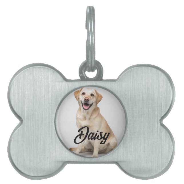 Custom Photo Pet Tag with Name – Framed Design (Front)