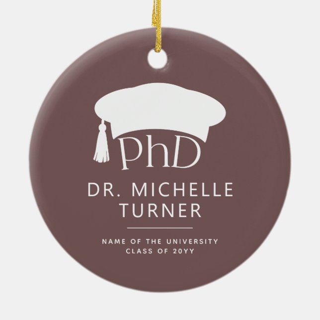 Custom Photo PhD Doctoral Degree Graduation Ceramic Tree Decoration (Back)