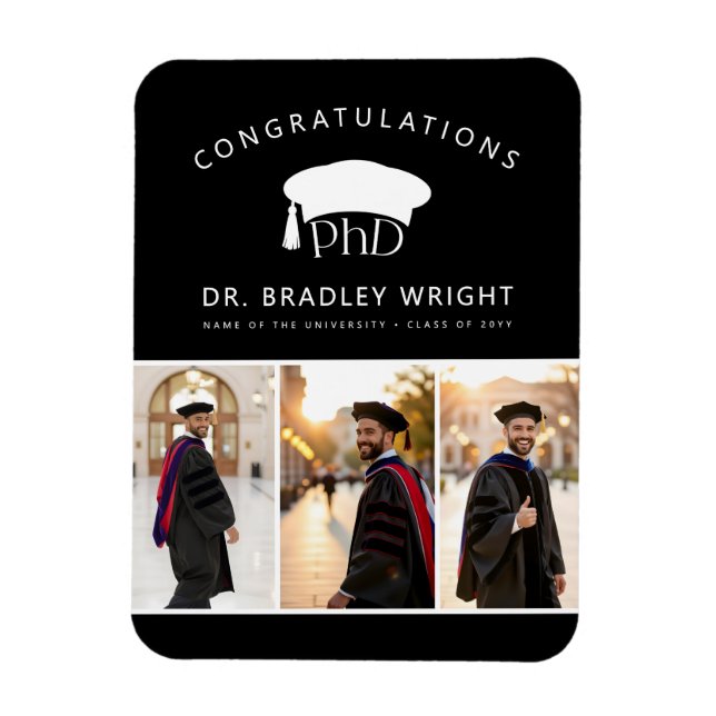 Custom Photo PhD Hat Doctoral Degree Graduation Magnet (Vertical)