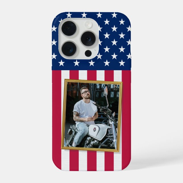 Custom Photo Phone Case, USA Flag Patriotic iPhone Case (Back)