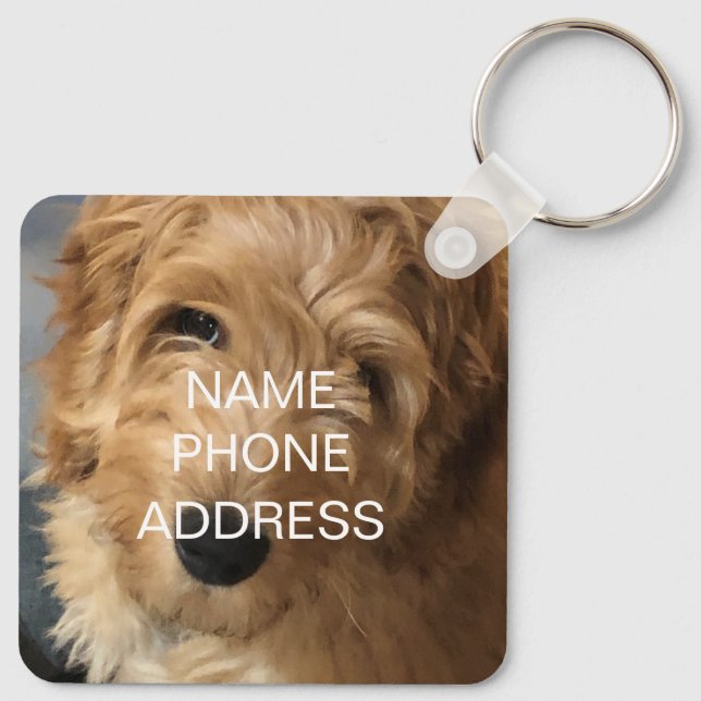 Custom photo picture name contact info monogram  key ring (Back)