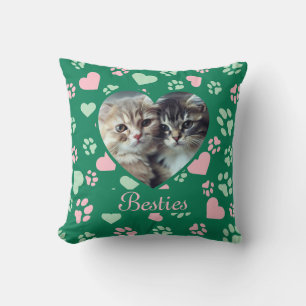 Custom Photo Pillow - Cat Paw Print & Heart Patter