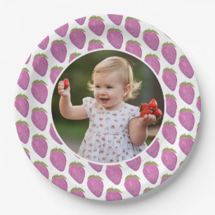 Custom photo pink Berry First Birthday party Paper Plate