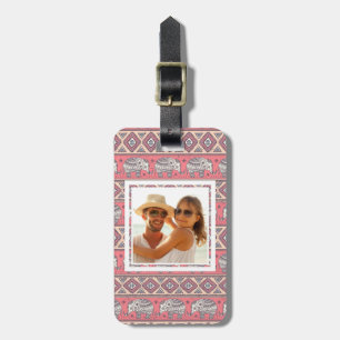 Custom Photo Pink Ethnic Elephant Pattern Luggage Tag