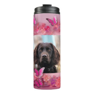 Custom photo pink floral butterflies thermal tumbler