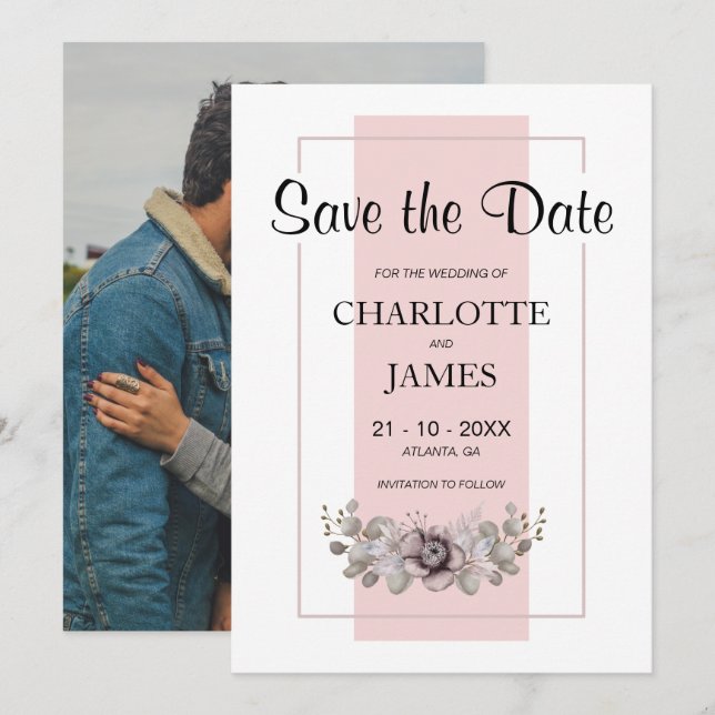 Custom Photo Pink Floral Save The Date (Front/Back)