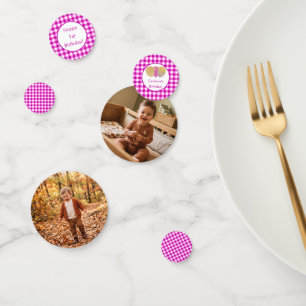 Custom Photo Pink Gingham Balloons Birthday Confetti