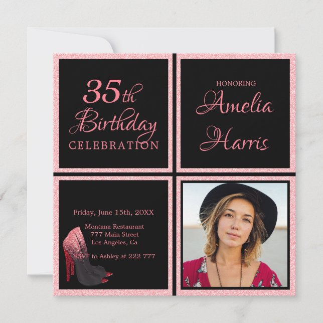 Custom Photo Pink Glitter Birthday Invitation (Front)