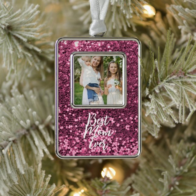 Custom Photo Pink Glitter Christmas Ornament (Tree)