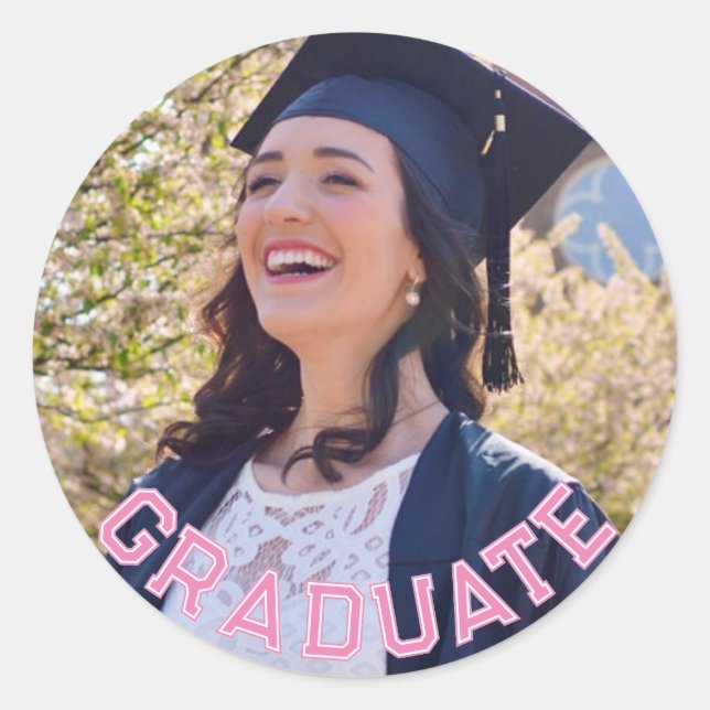 Custom Photo Pink Graduation Party Table Classic Round Sticker (Front)