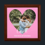 Custom Photo Pink Heart Frame Modern Calligraphy Gift Box<br><div class="desc">The design has pink heart frame on centre and white modern calligraphy texts which can be customised to your preference. Replace the picture in the centre with your own wedding photo. It will make a lovely custom made wedding favour gifts for your guests or for your own keepsake.</div>