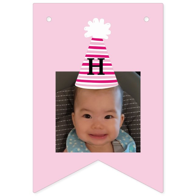 Custom Photo Pink Party Hat Girls Birthday Bunting (Second Flag)