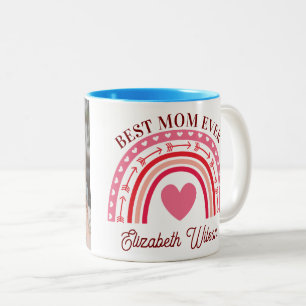 Custom Photo Pink Rainbow Heart Mother’s Day Gift Two-Tone Coffee Mug