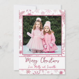 Custom Photo Pink Snowflakes Christmas Greeting Holiday Card