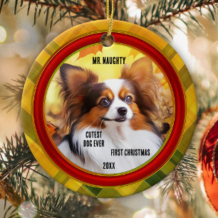 Custom Photo Plaid Cutest Puppy Dog Ceramic Tree Decoration